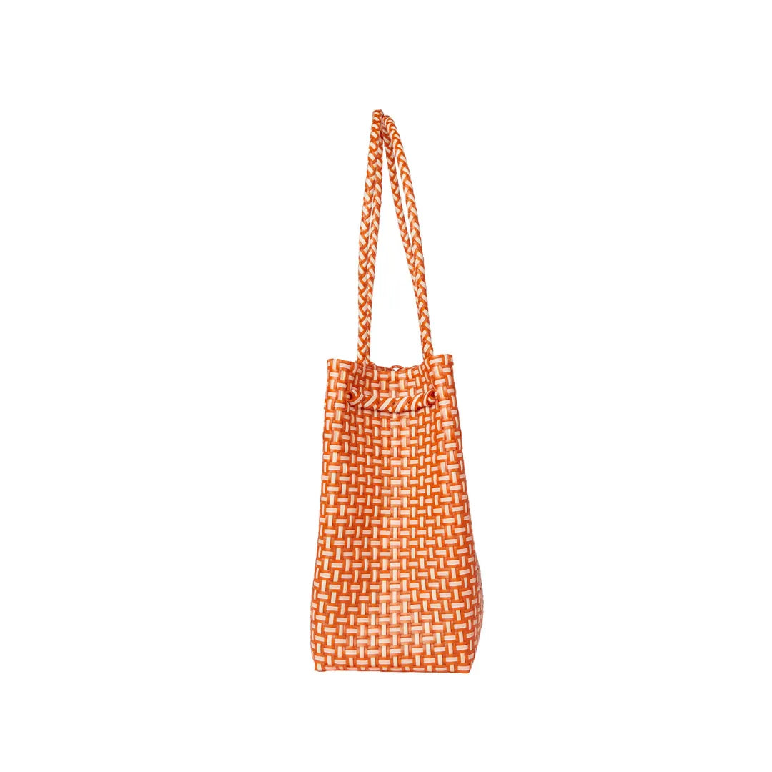 Midi Ella Handwoven Tote · Checker Recycled Plastic