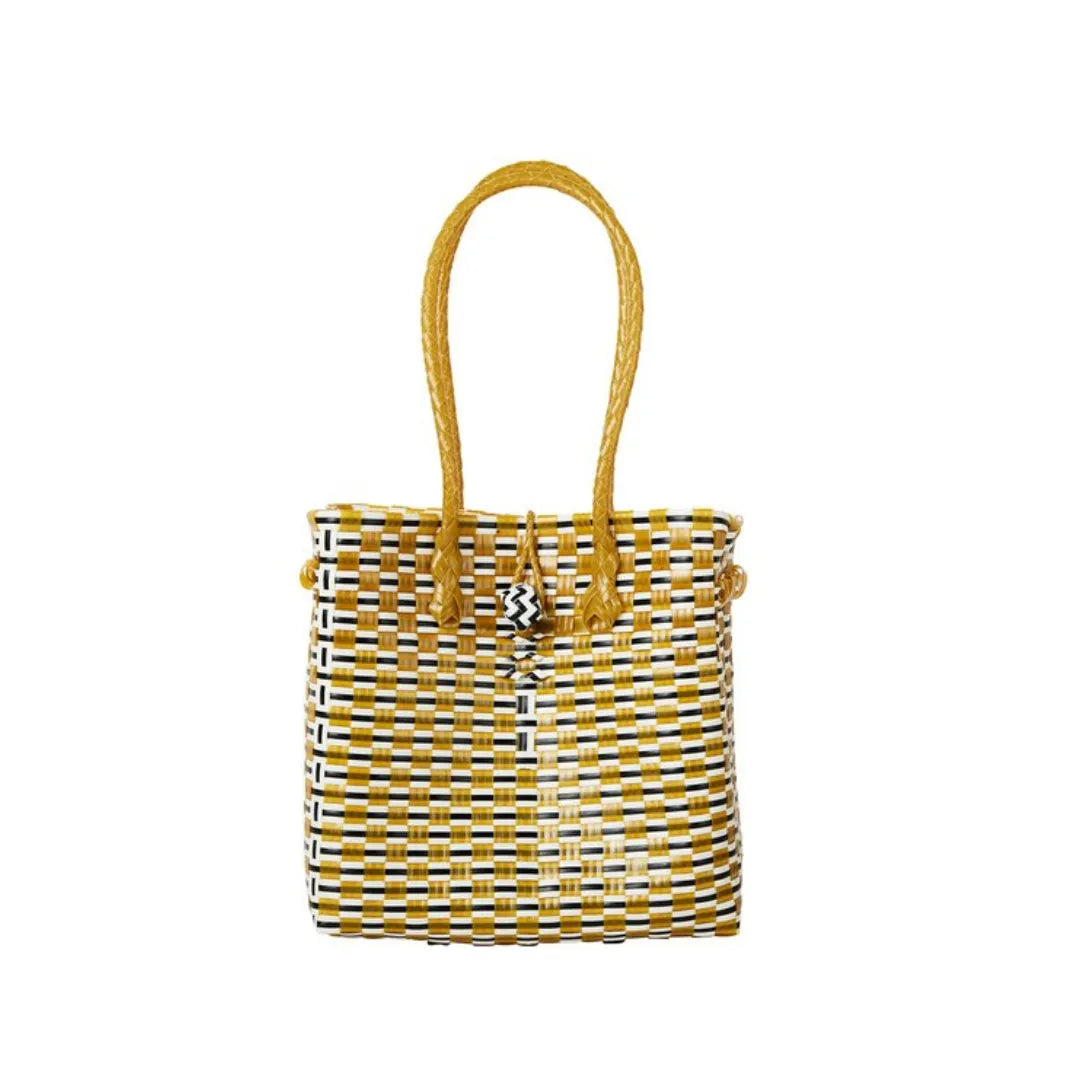 Midi Ella Handwoven Tote · Checker Recycled Plastic