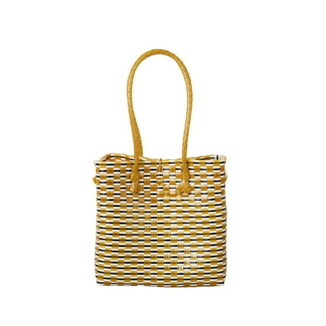 Midi Ella Handwoven Tote · Checker Recycled Plastic