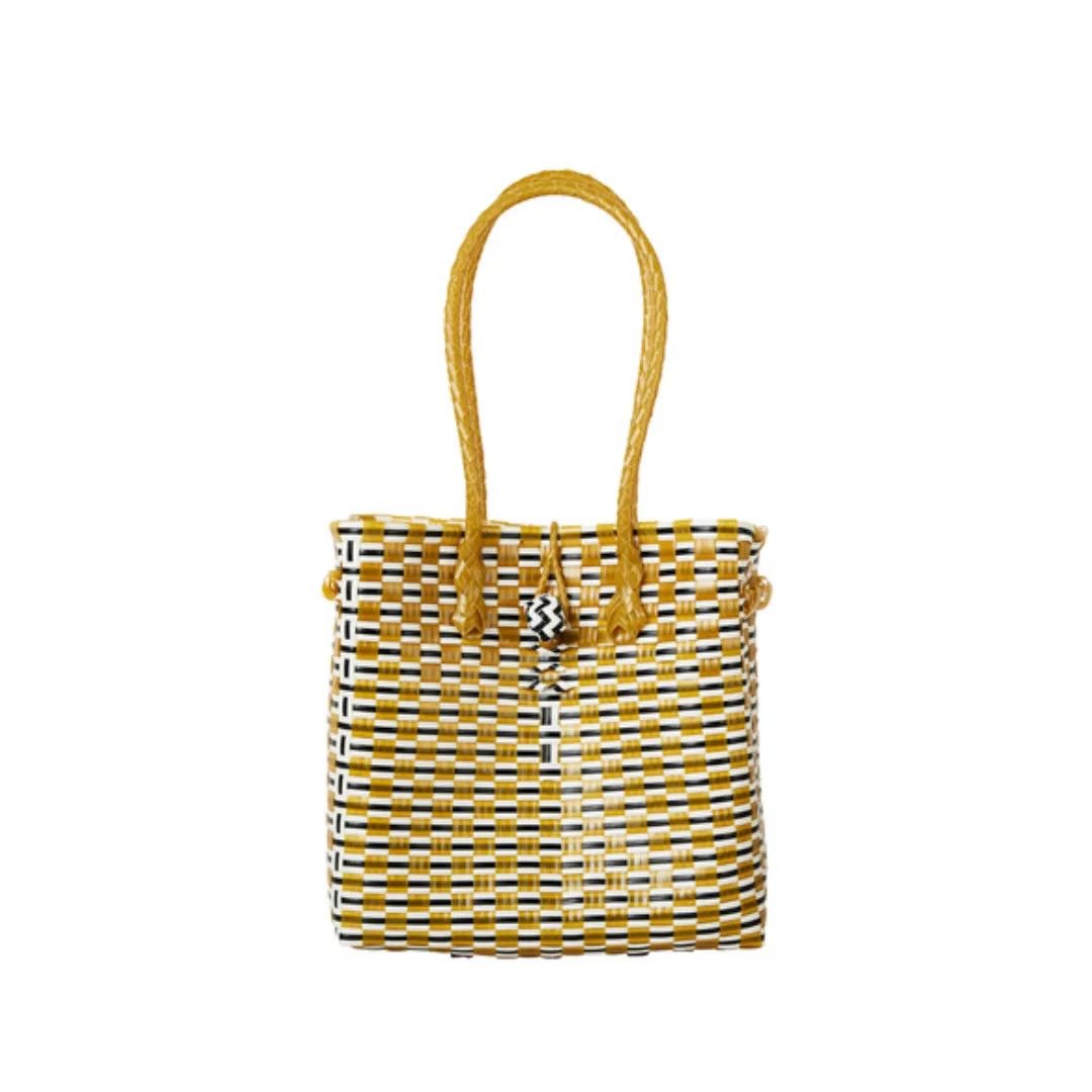 Midi Ella Handwoven Tote · Checker Recycled Plastic