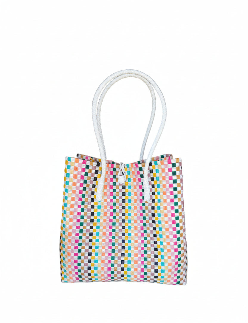 Midi Ella Handwoven Tote · Checker Recycled Plastic