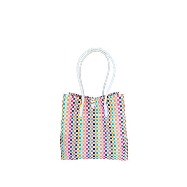 Midi Ella Handwoven Tote · Checker Recycled Plastic