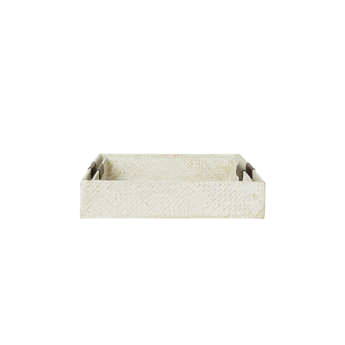 Hand Woven Decorative Trays with Leather Handles - Set of 2