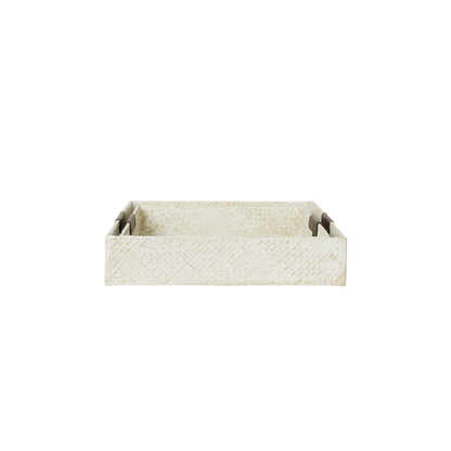 Hand Woven Decorative Trays with Leather Handles - Set of 2