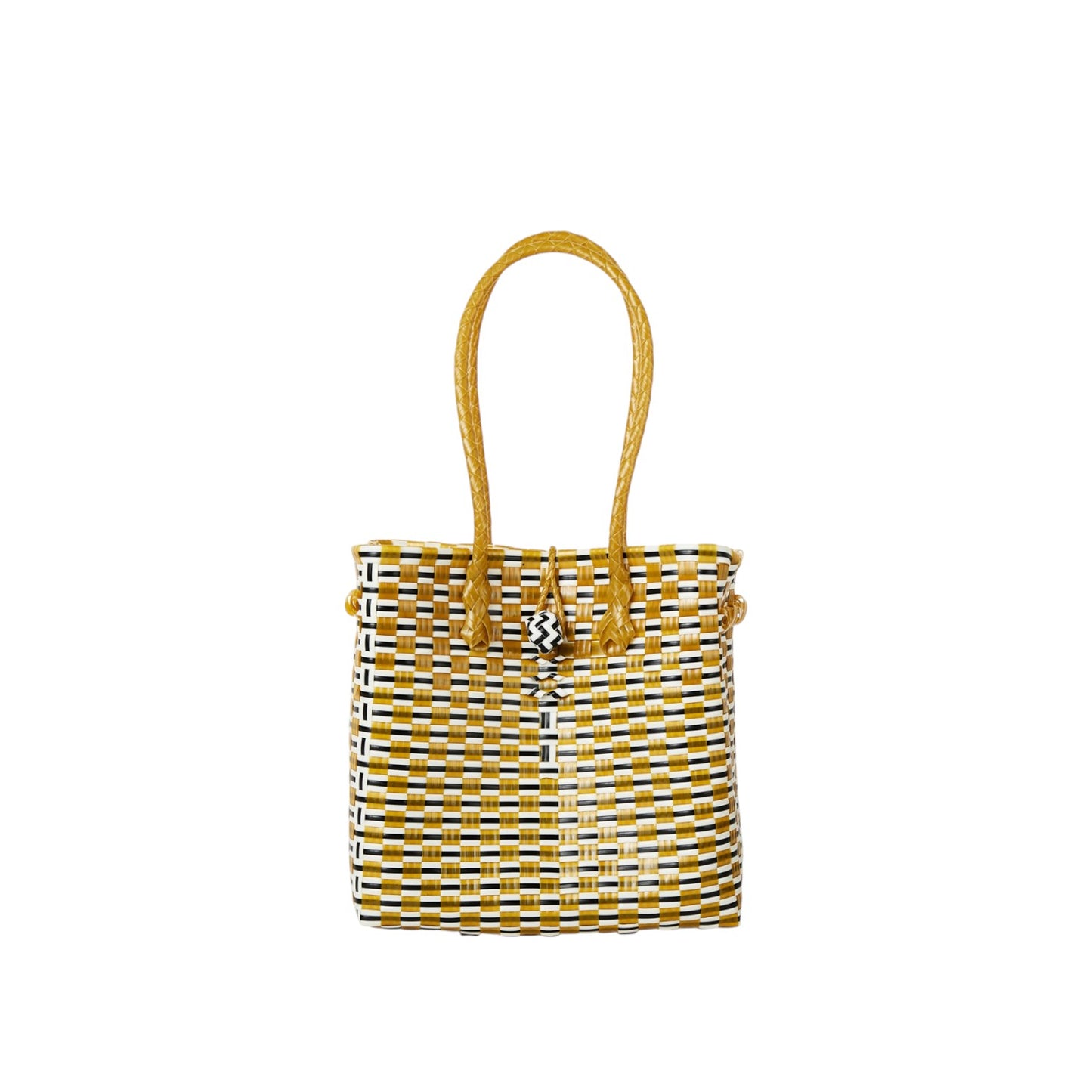 Midi Ella Handwoven Tote · Checker Recycled Plastic