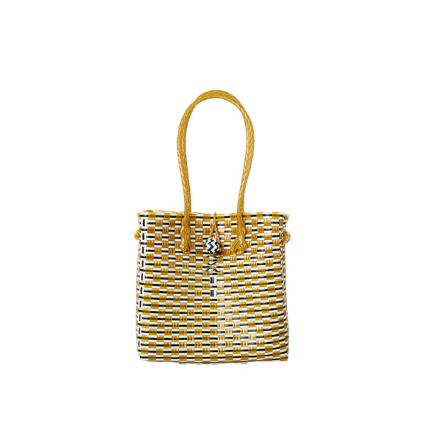 Midi Ella Handwoven Tote · Checker Recycled Plastic