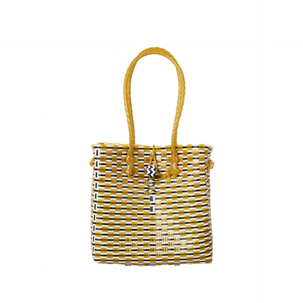 Midi Ella Handwoven Tote · Checker Recycled Plastic