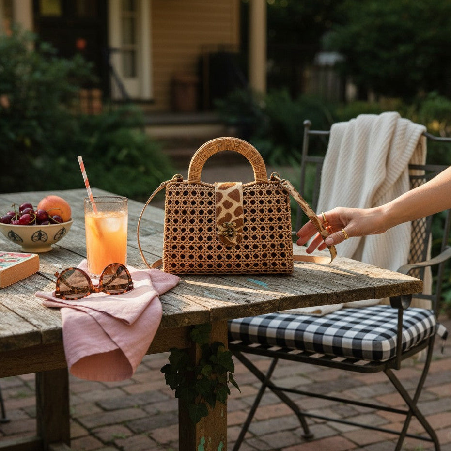 The Harper Handbag Wicker and Cowhide