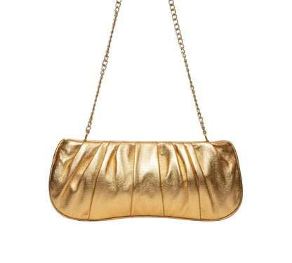 Gold leather clutch bag with chain 