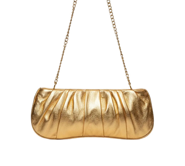 Gold leather clutch bag with chain 