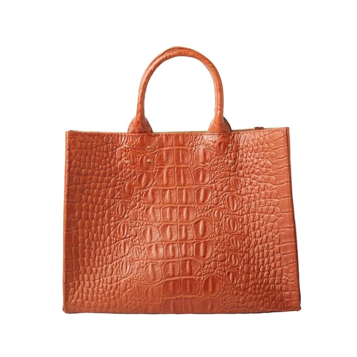 Shop Sarah Stewart Adelaide handbag in brown embossed goat skin leather with a classic structured tote design.
