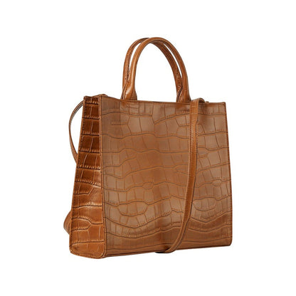 Shop Sarah Stewart Adele handbag in brown embossed croc lambskin leather with structured frame and shoulder strap.