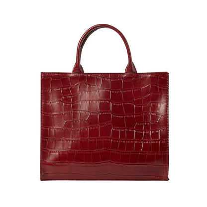 Shop Sarah Stewart Adele handbag in deep red embossed croc lambskin leather with a structured rectangular design.