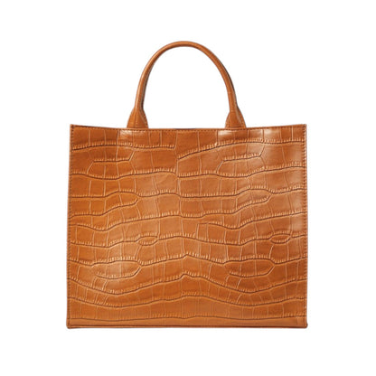 Shop Sarah Stewart Adele handbag in tan croc-embossed lambskin leather with a structured square silhouette.