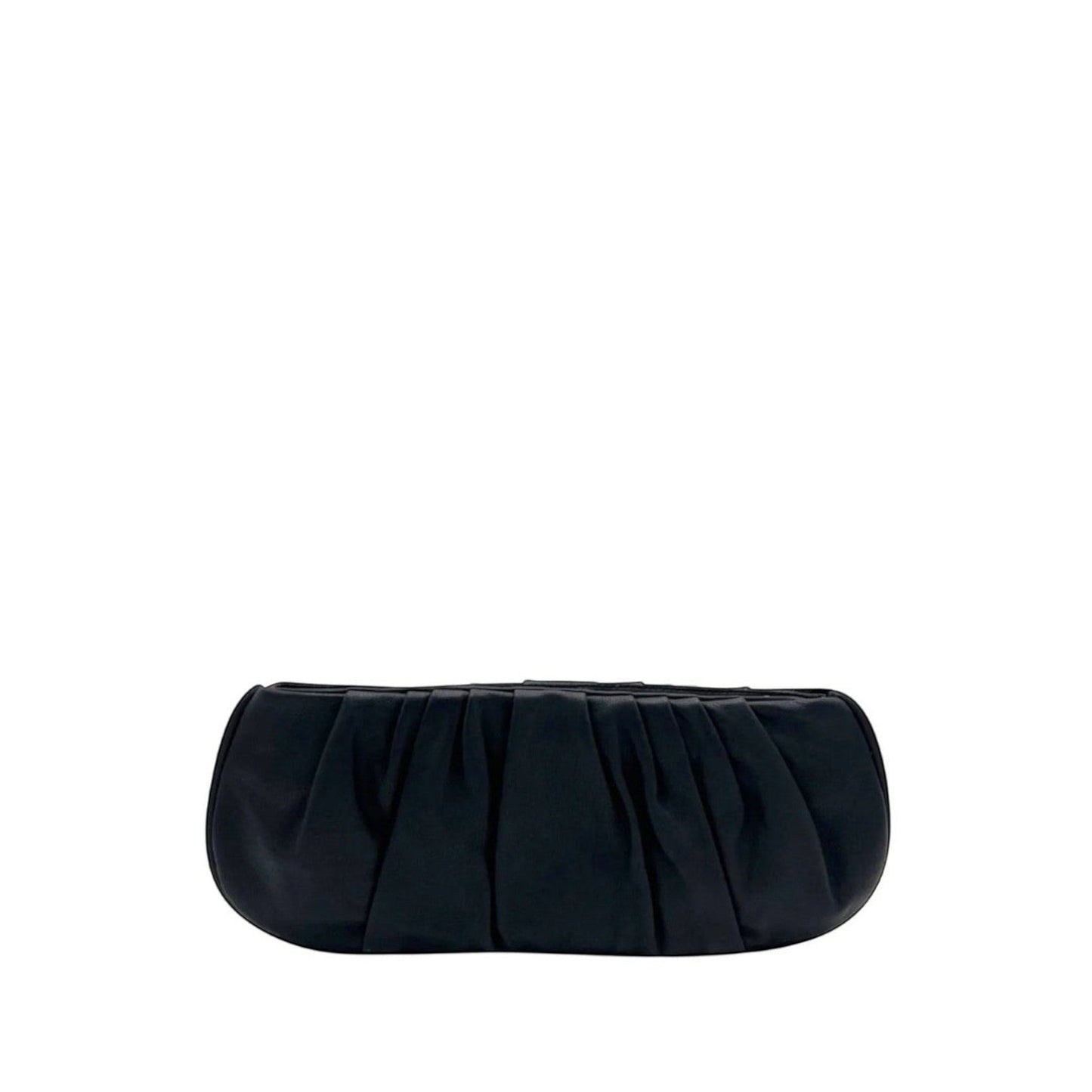 Shop Sarah Stewart Amina black pleated lambskin leather evening clutch bag with a hidden metal closure