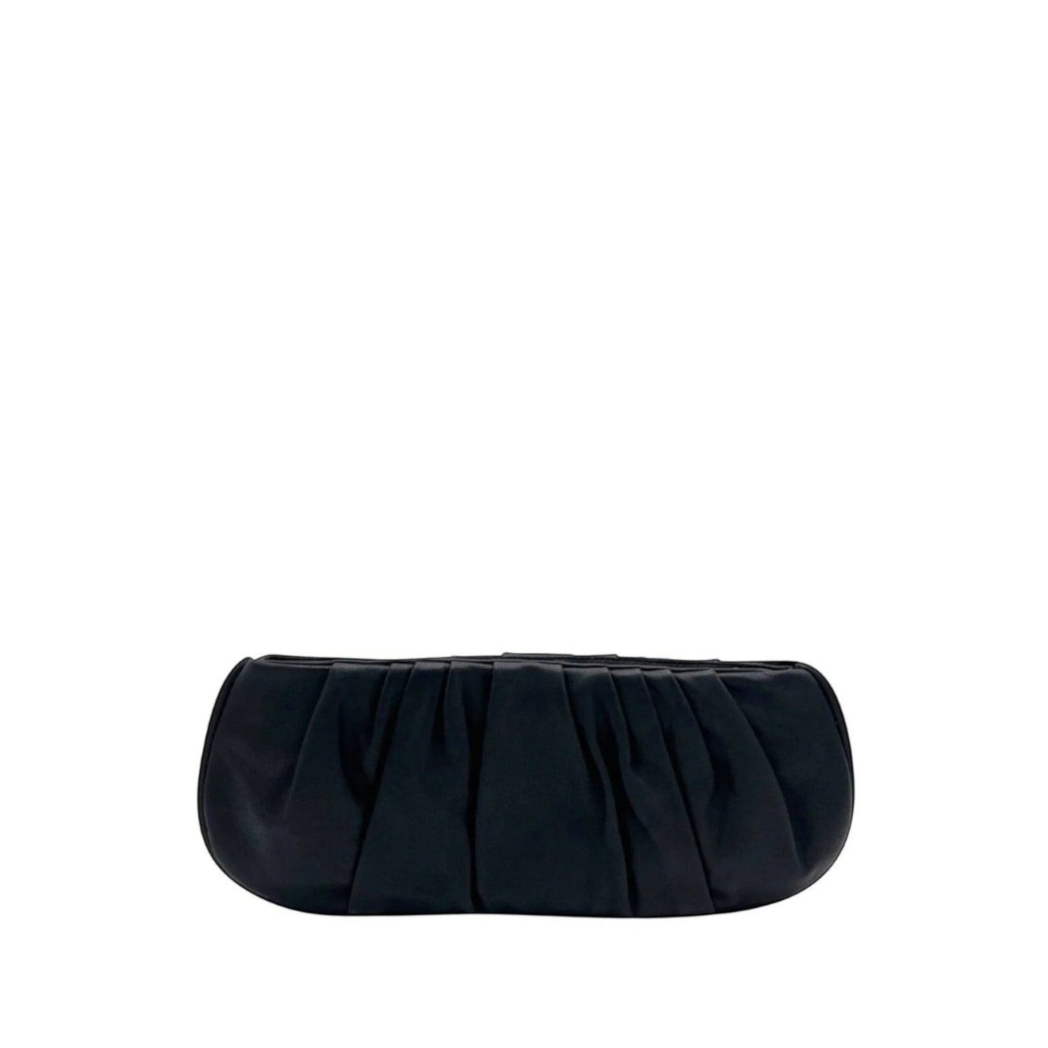 Shop Sarah Stewart Amina black pleated lambskin leather evening clutch bag with a hidden metal closure