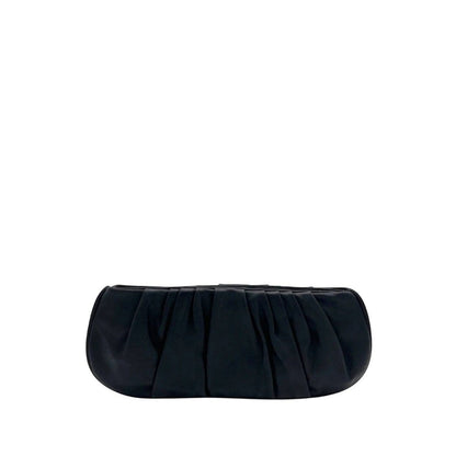 Shop Sarah Stewart Amina black pleated lambskin leather evening clutch bag with a hidden metal closure
