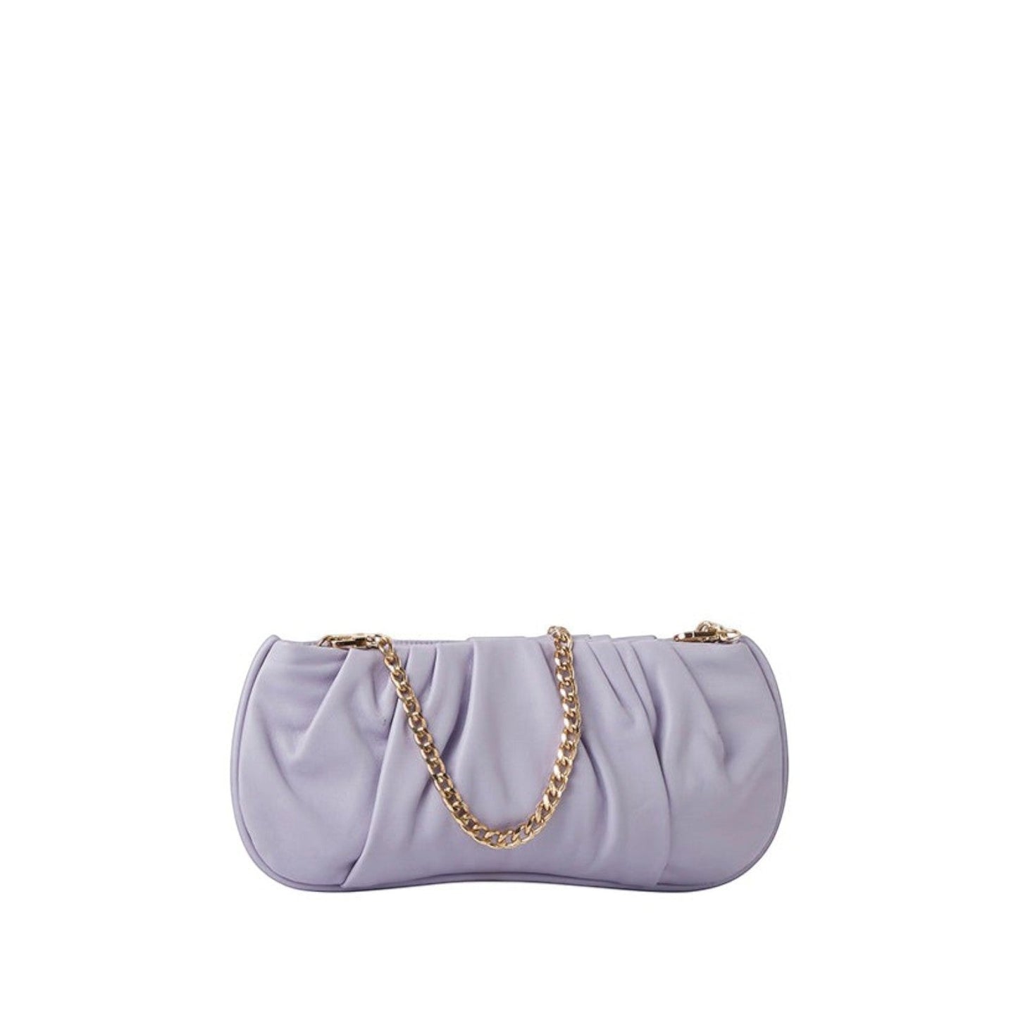 Shop Sarah Stewart Amina lavender pleated lambskin leather clutch with gold-tone chain strap