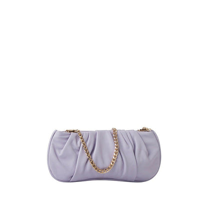 Shop Sarah Stewart Amina lavender pleated lambskin leather clutch with gold-tone chain strap