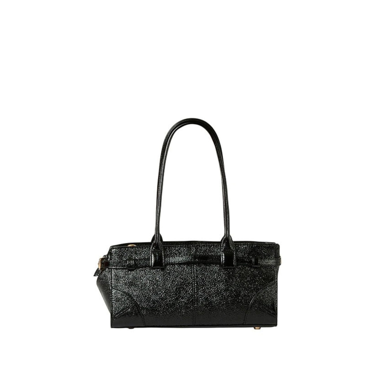 Shop Sarah Stewart The Paris black lambskin shoulder bag with zipper closure and suede interior lining