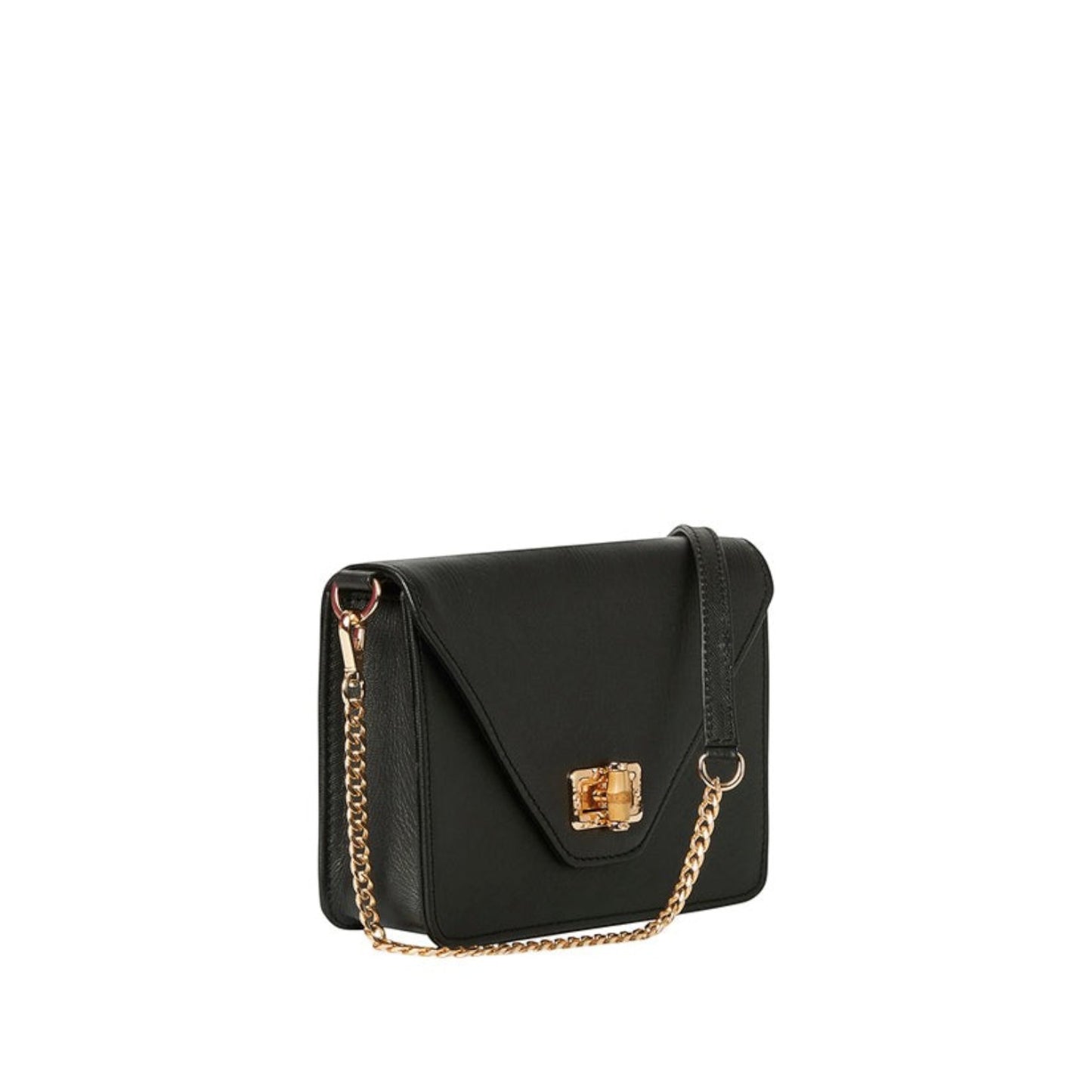 Shop Sarah Stewart The Stacey Stefano black leather shoulder bag with gold chain strap and bamboo hardware closure