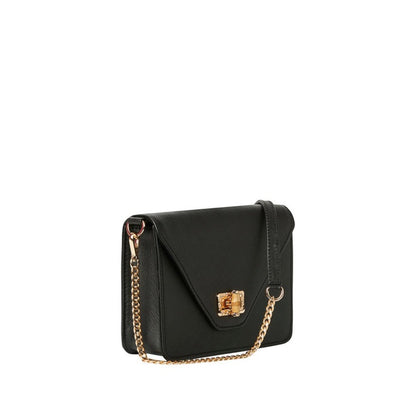 Shop Sarah Stewart The Stacey Stefano black leather shoulder bag with gold chain strap and bamboo hardware closure