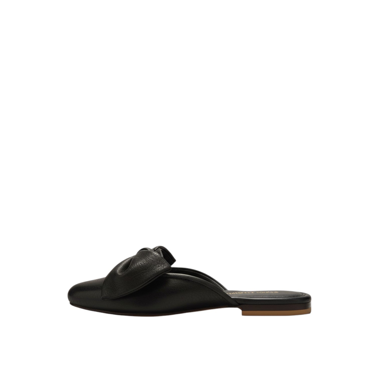 Shop Sarah Stewart black patent leather Beverly Bow Mule with lizard embossed texture and a decorative bow detail.