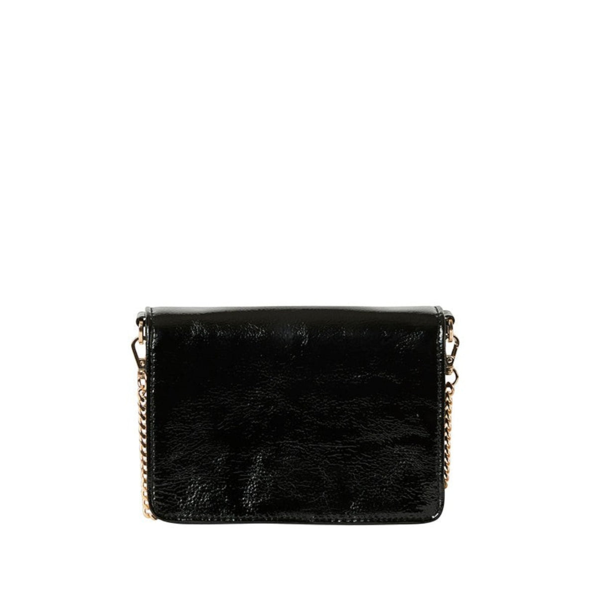 Shop Sarah Stewart The Stacey Patent black crinkled lambskin leather shoulder bag with gold chain strap