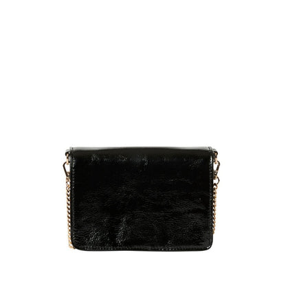 Shop Sarah Stewart The Stacey Patent black crinkled lambskin leather shoulder bag with gold chain strap