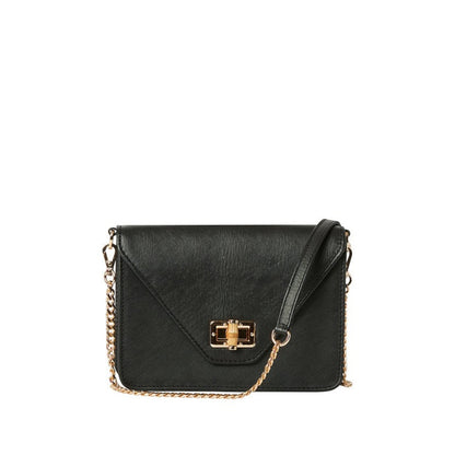 Shop Sarah Stewart The Stacey Stefano black saffiano leather shoulder bag with bamboo and metal hardware closure