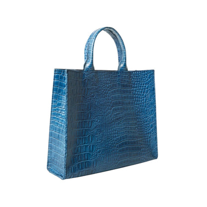Shop Sarah Stewart The Adele handbag in blue embossed croc-effect lambskin leather with a structured tote silhouette.