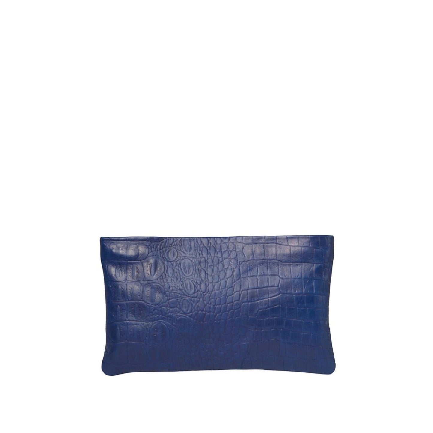 Shop Sarah Stewart The Penelope blue lambskin leather clutch with a croc-embossed texture and zipper closure.