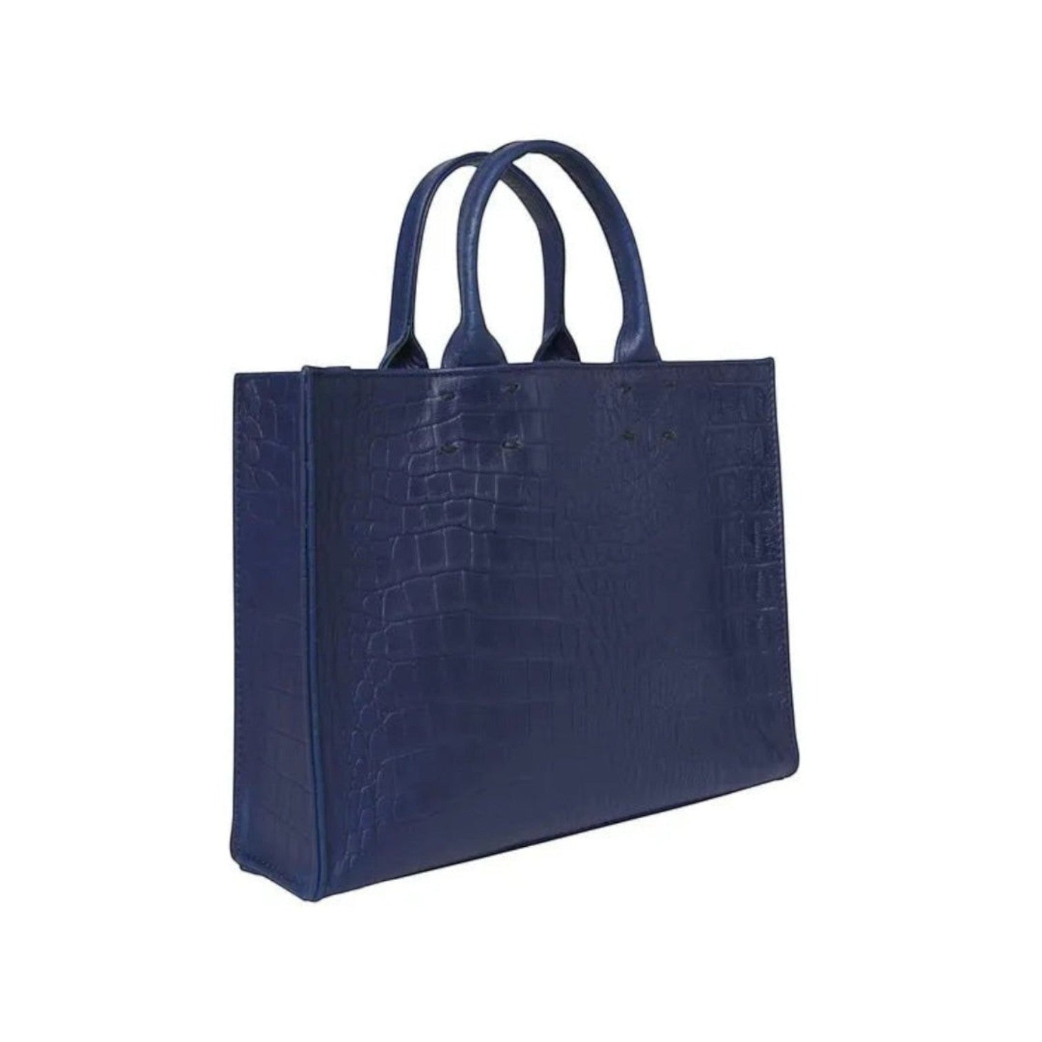 Shop Sarah Stewart Adelaide handbag in blue embossed goat skin leather with a classic structured tote design