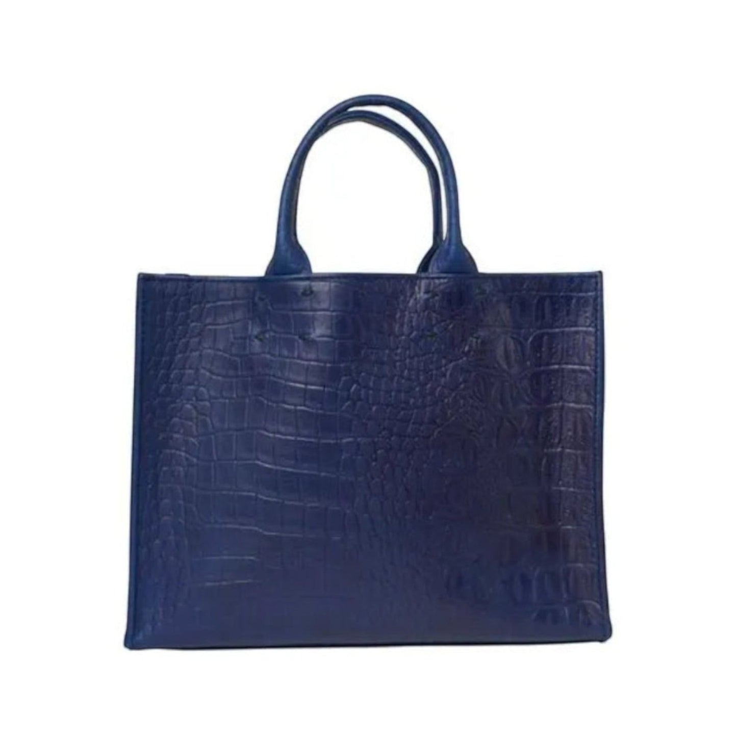 Shop Sarah Stewart Adelaide handbag in blue embossed goat skin leather with a classic structured tote design