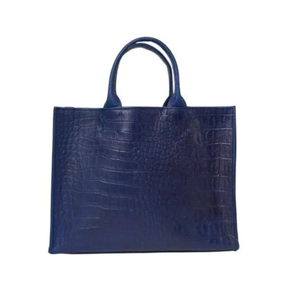 Shop Sarah Stewart Adelaide handbag in blue embossed goat skin leather with a classic structured tote design