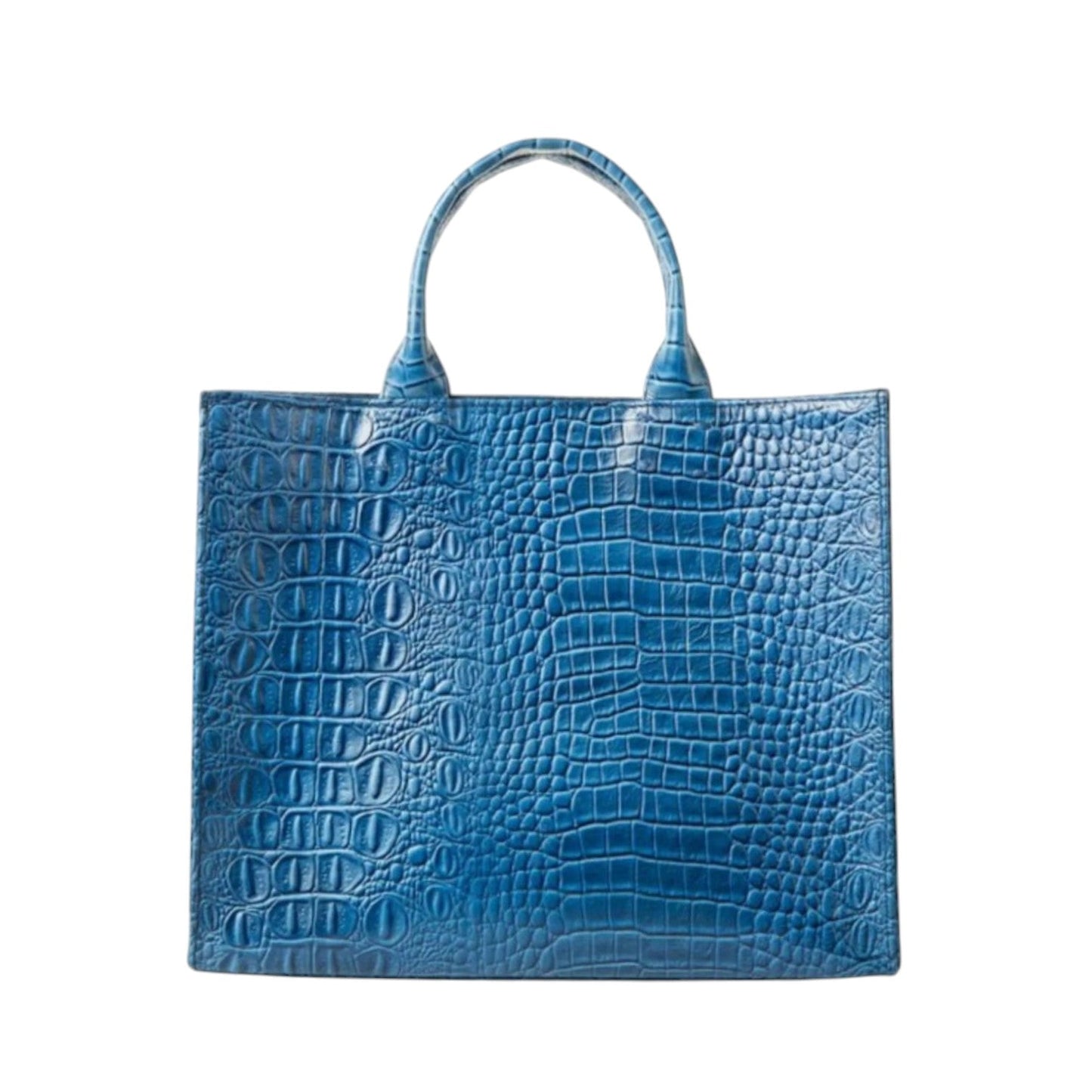 Shop Sarah Stewart blue croc-embossed lambskin leather Adele handbag with structured square silhouette