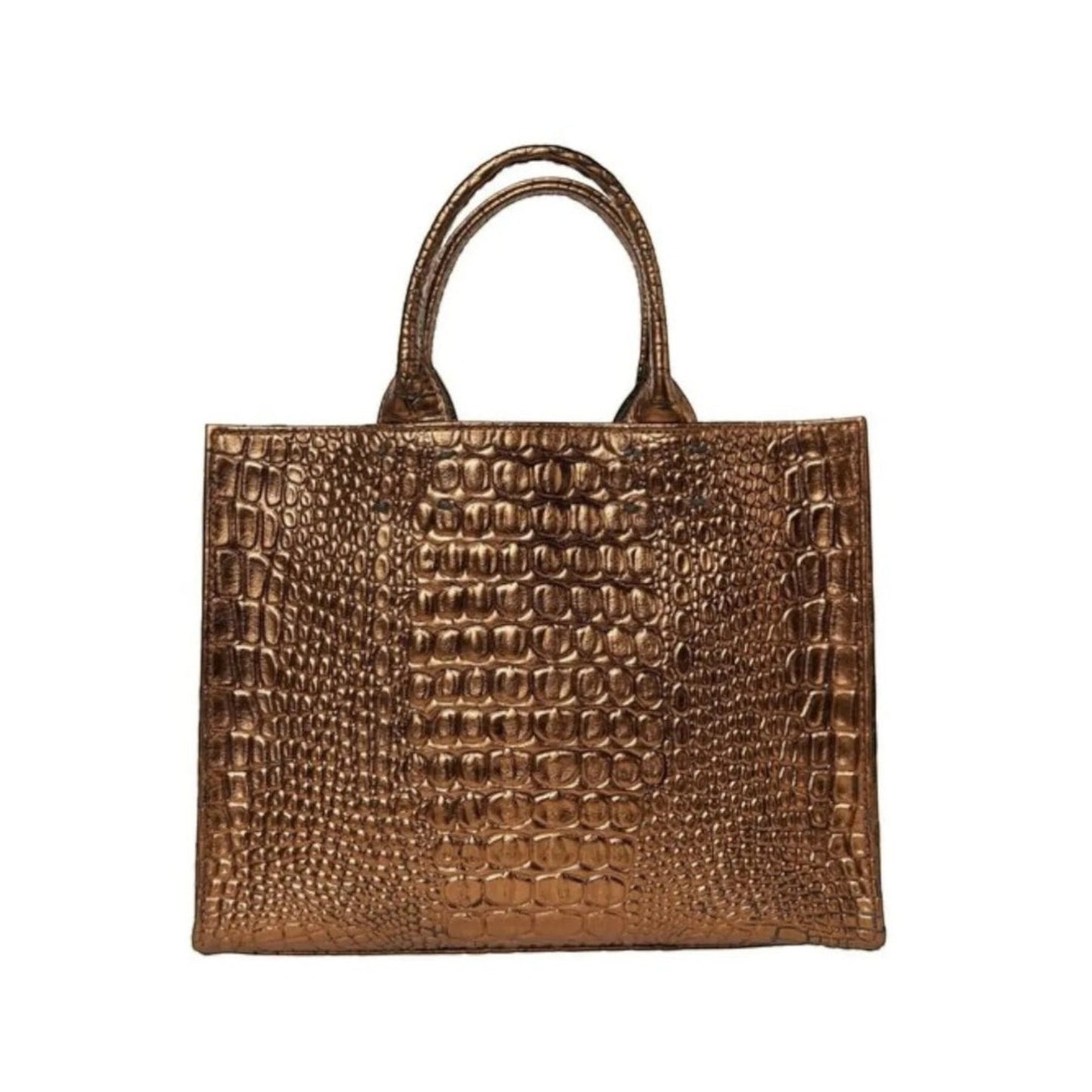 Shop Sarah Stewart Adelaide handbag in metallic bronze embossed goat skin leather with a classic structured design.