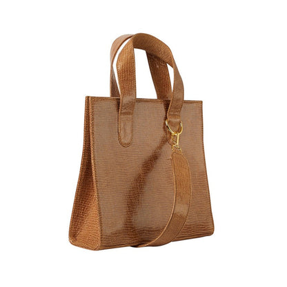 Shop Sarah Stewart Claire Maxi brown embossed goatskin leather handbag with gold hardware and detachable strap