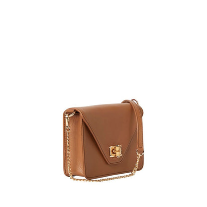 Shop Sarah Stewart The Stacey Stefano brown leather shoulder bag with bamboo and metal hardware closure