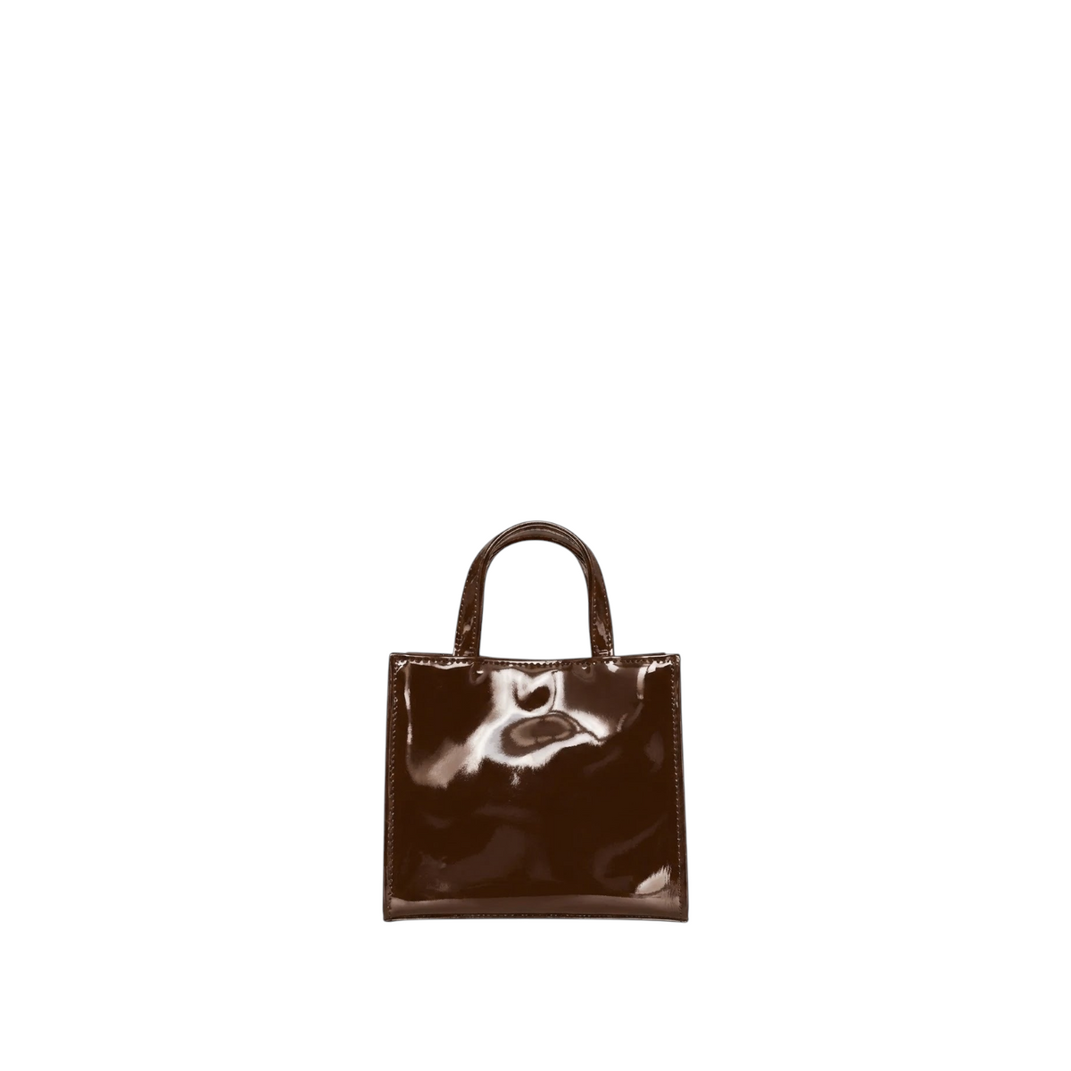 Shop Sarah Stewart Addie mini handbag in brown patent leather with a structured silhouette and high-gloss finish.