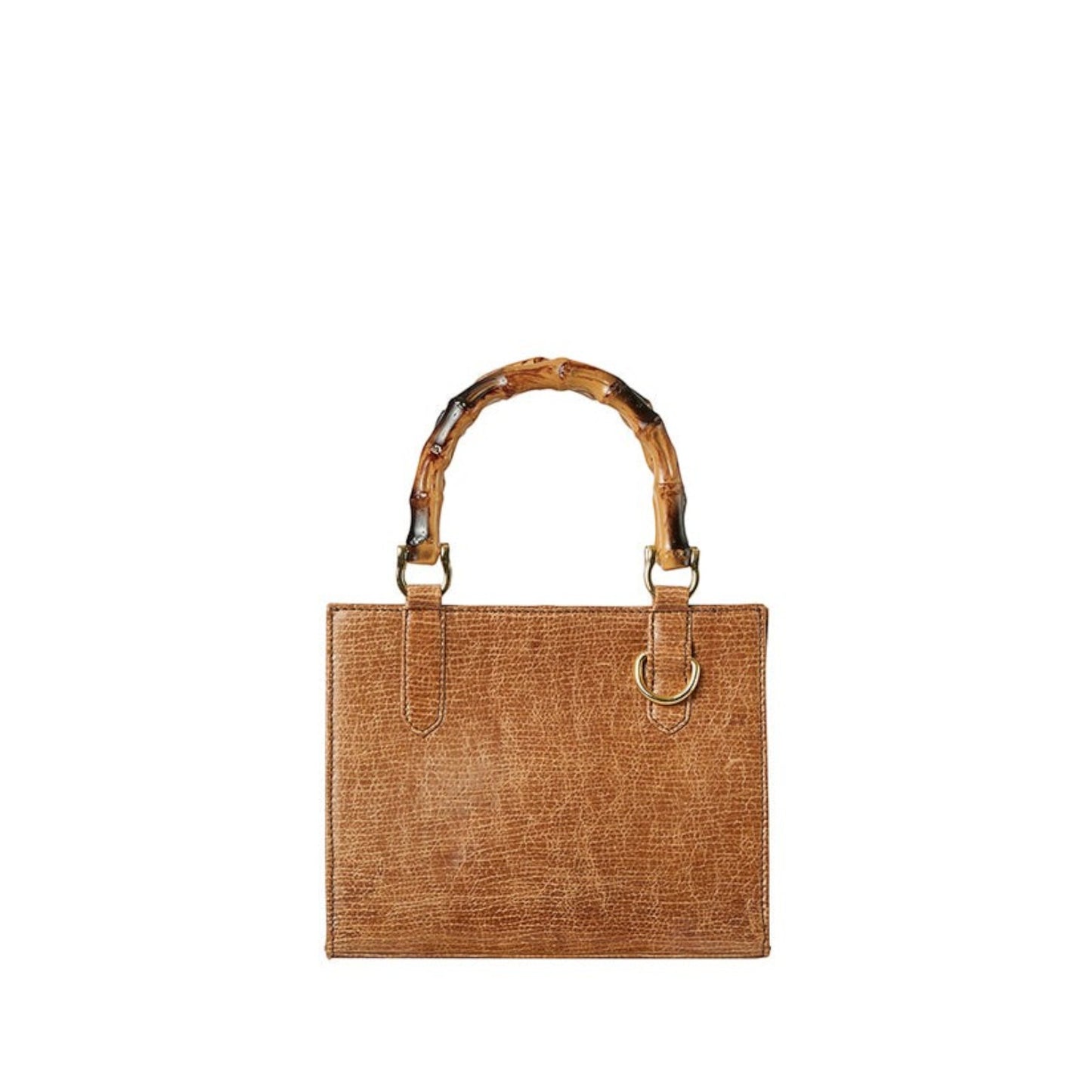 Shop Sarah Stewart Clara mini handbag in brown goat skin leather with bamboo handles and gold hardware