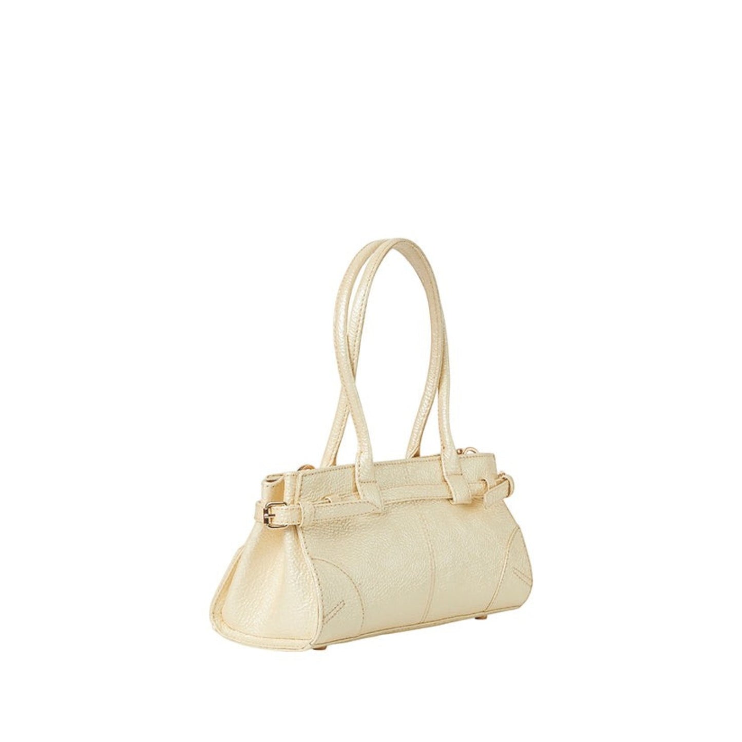 Shop Sarah Stewart The Paris cream lambskin shoulder bag with suede lining, zipper closure, and metal hardware.