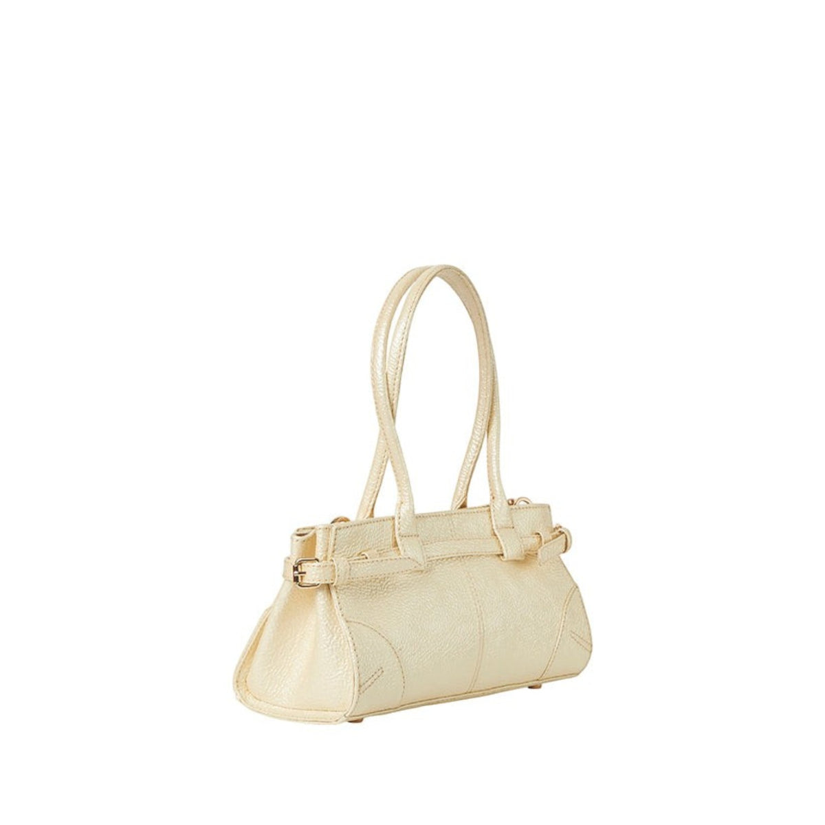 Shop Sarah Stewart The Paris cream lambskin shoulder bag with suede lining, zipper closure, and metal hardware.