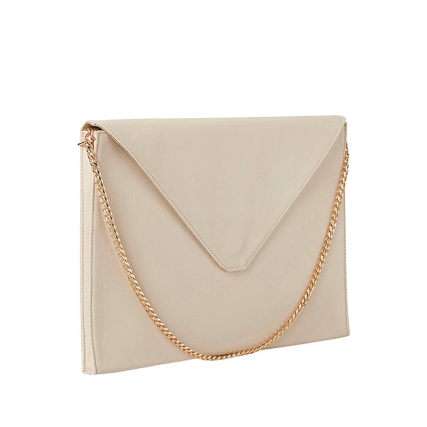 Shop Sarah Stewart Lisa laptop clutch in cream vegan leather with a gold chain shoulder strap and magnetic closure