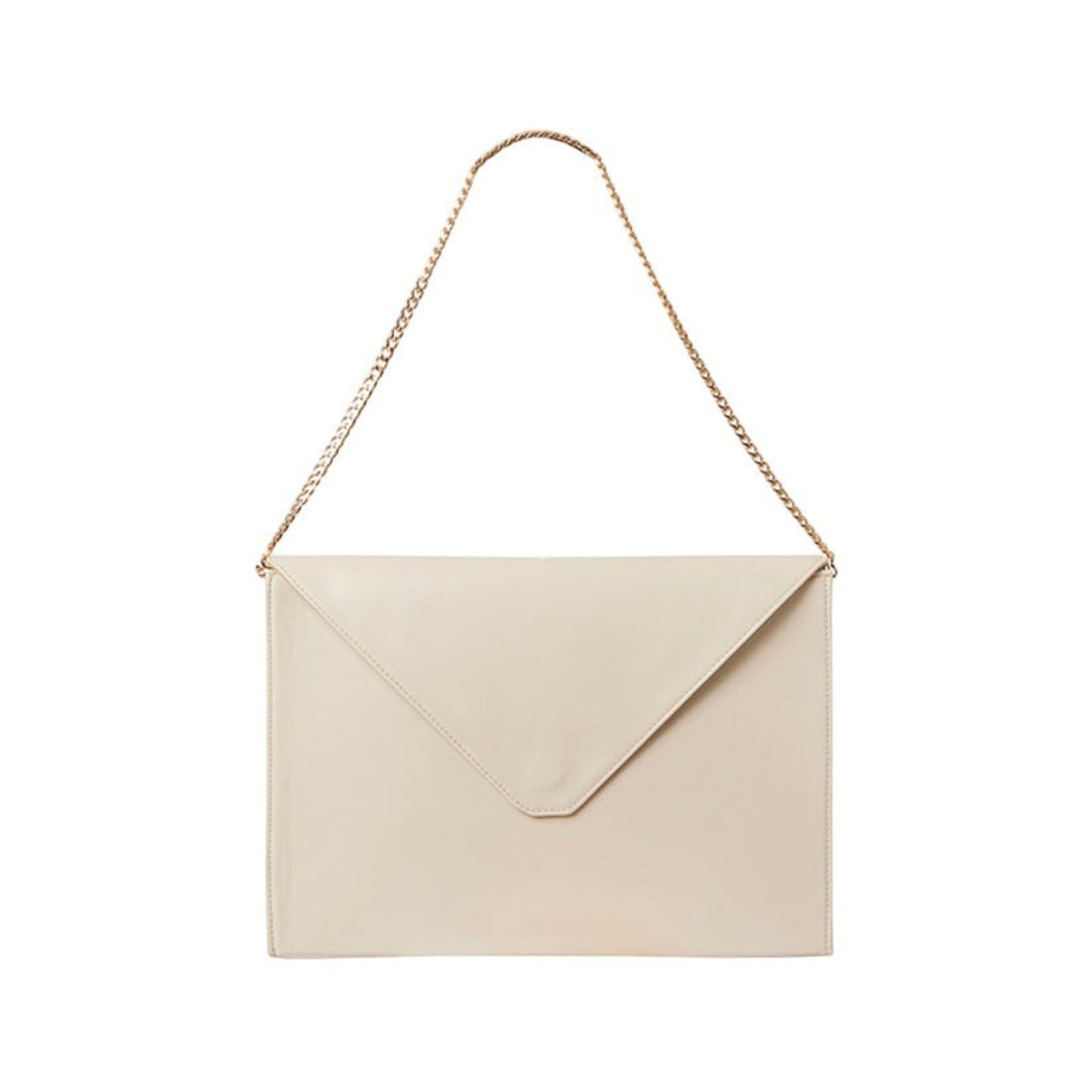 Shop Sarah Stewart Lisa laptop clutch in cream vegan leather with a gold chain shoulder strap and envelope flap