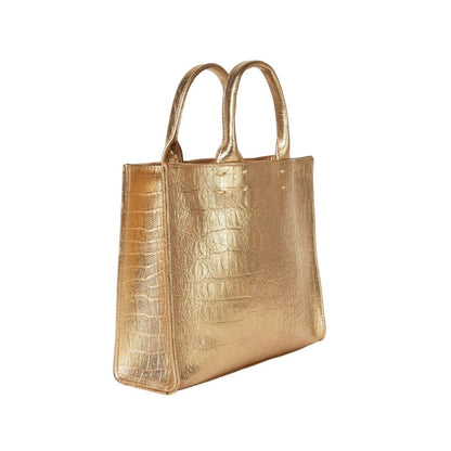 Shop Sarah Stewart Adelaide handbag in metallic gold embossed goat skin leather with a classic tote silhouette.
