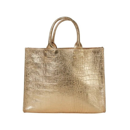 Shop Sarah Stewart Adelaide handbag in metallic gold embossed goat skin leather with a classic structured tote design.