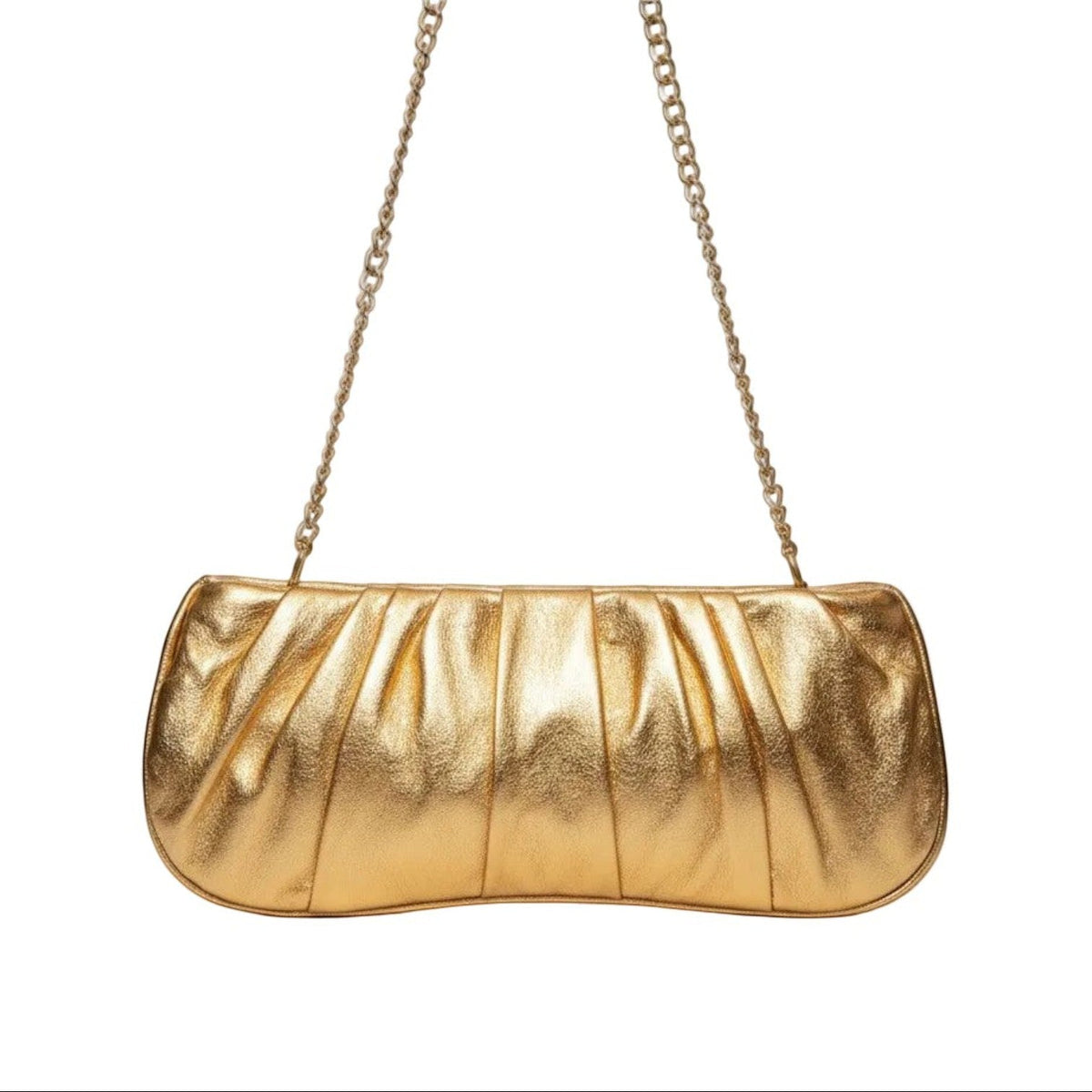 Shop Sarah Stewart Amina pleated gold lambskin leather clutch with a gold-tone chain shoulder strap