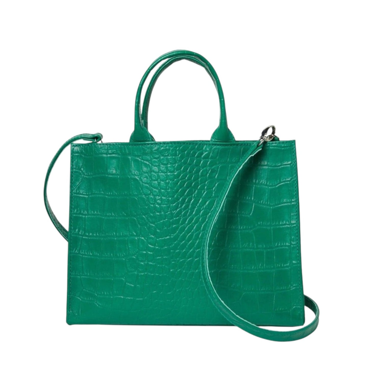 Shop Sarah Stewart Adele handbag in green embossed croc lambskin leather with a detachable shoulder strap.