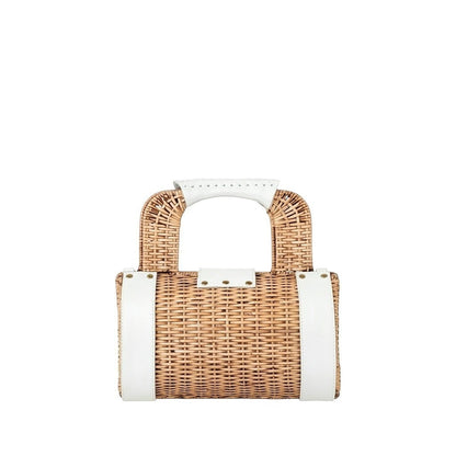 Shop Sarah Stewart Jordan Handbag: Natural wicker barrel bag with red lambskin accents and handle. Textured, sophisticated design.